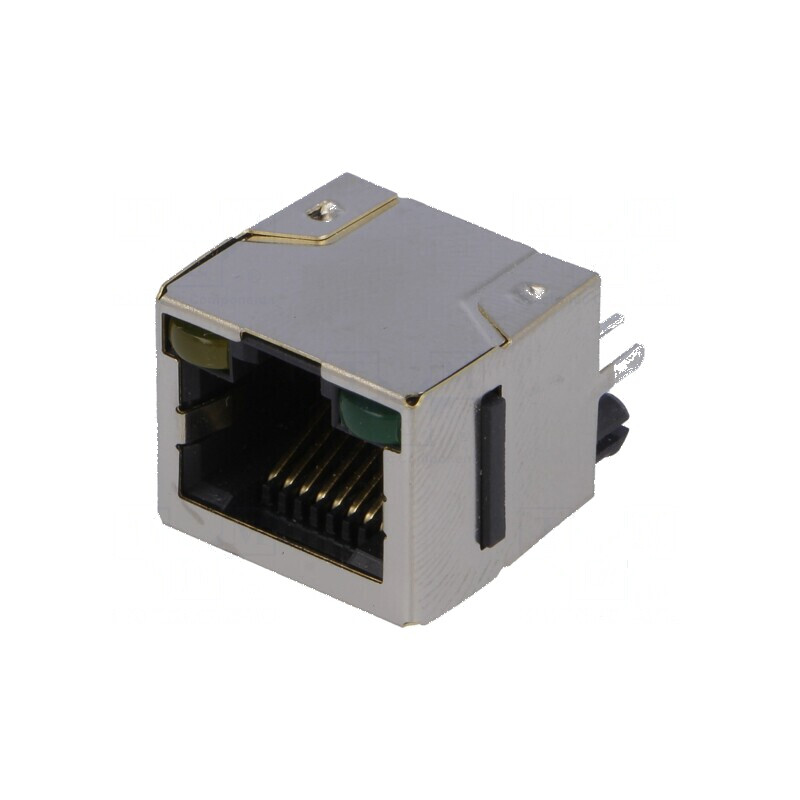 Conector RJ45 Cat 5 ecranat cu diodă LED THT drept | Electronic-mag.ro | Componente Electronice