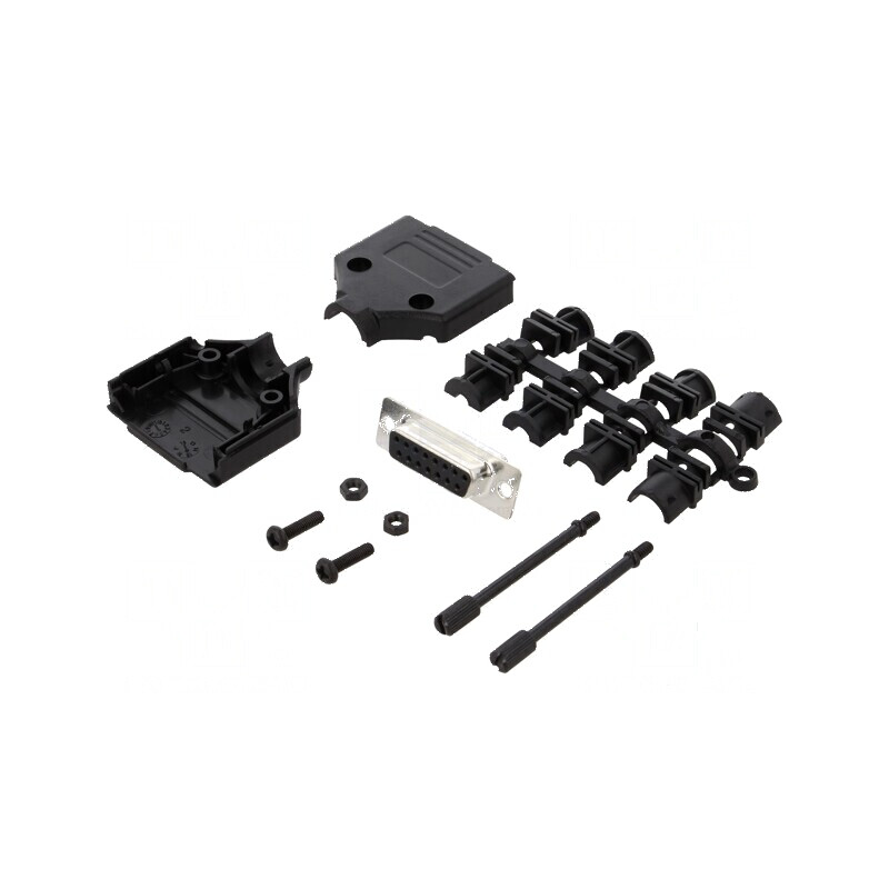 Mufă mamă D-Sub 15 pini drept pentru lipire pe cablu - kit complet | Electronic-mag.ro | Componente Electronice