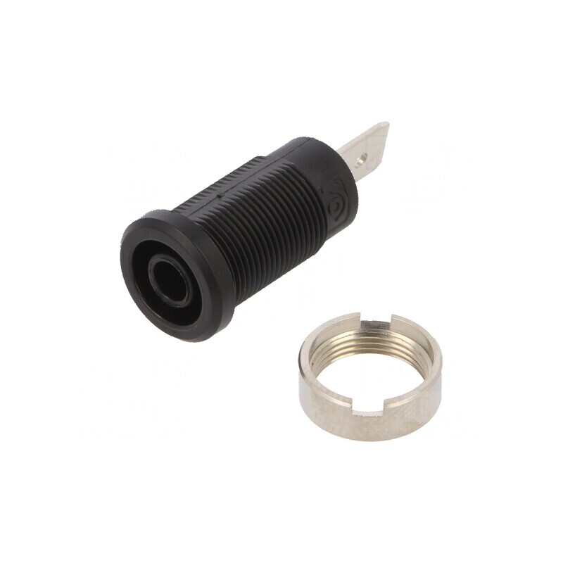 Conector banană 4mm soclu 36A 1kV negru nichelat | Electronic-mag.ro | Componente Electronice