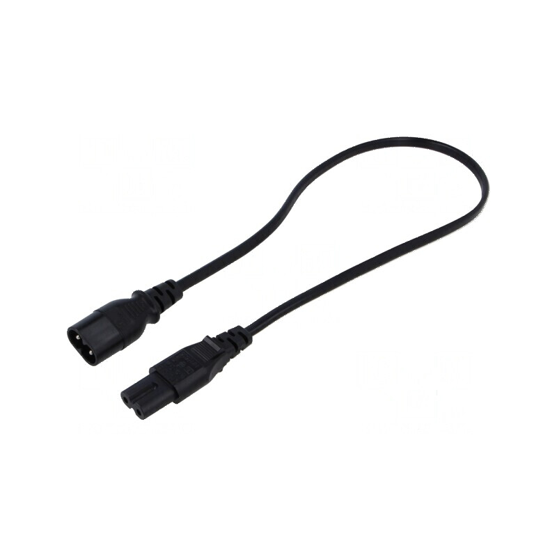Cablu IEC C7 mamă - IEC C8 tată, 0,5m, 2x0,75mm2, negru, 2,5A | Electronic-mag.ro | Componente Electronice