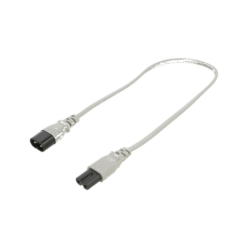 Cablu IEC C7 mamă - IEC C8 tată, 0,5m, 2x0,75mm2, gri, 2,5A | Electronic-mag.ro | Componente Electronice