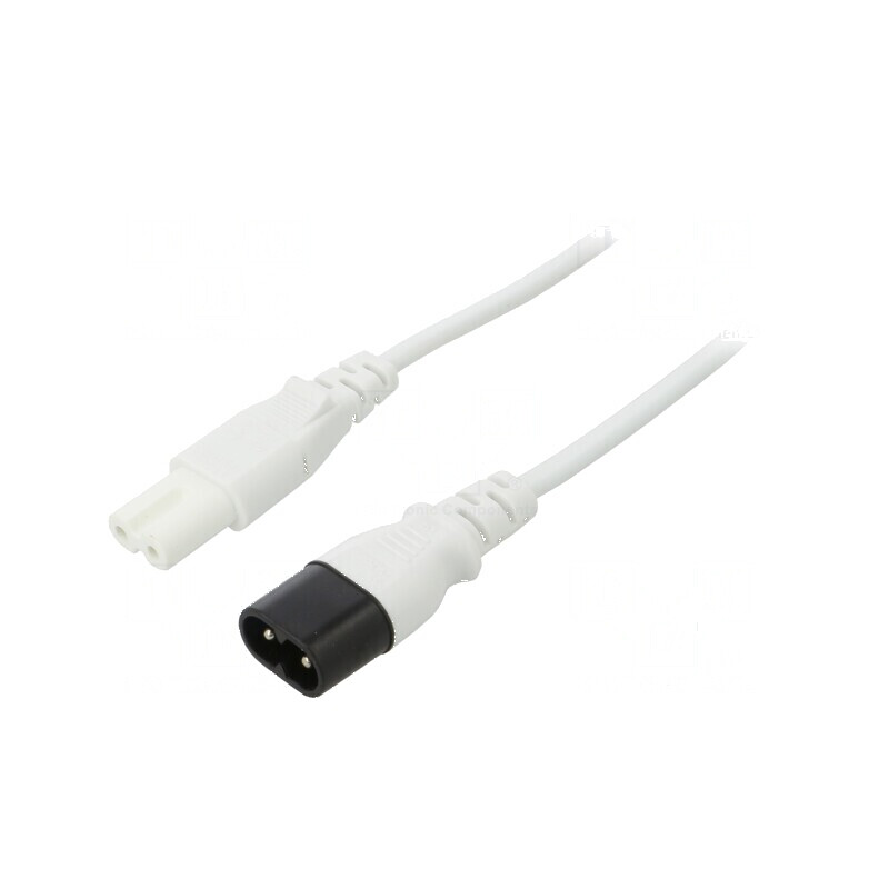 Cablu IEC C7 mamă - IEC C8 tată 0,5m alb 2,5A 2x0,75mm2 PVC | Electronic-mag.ro | Componente Electronice