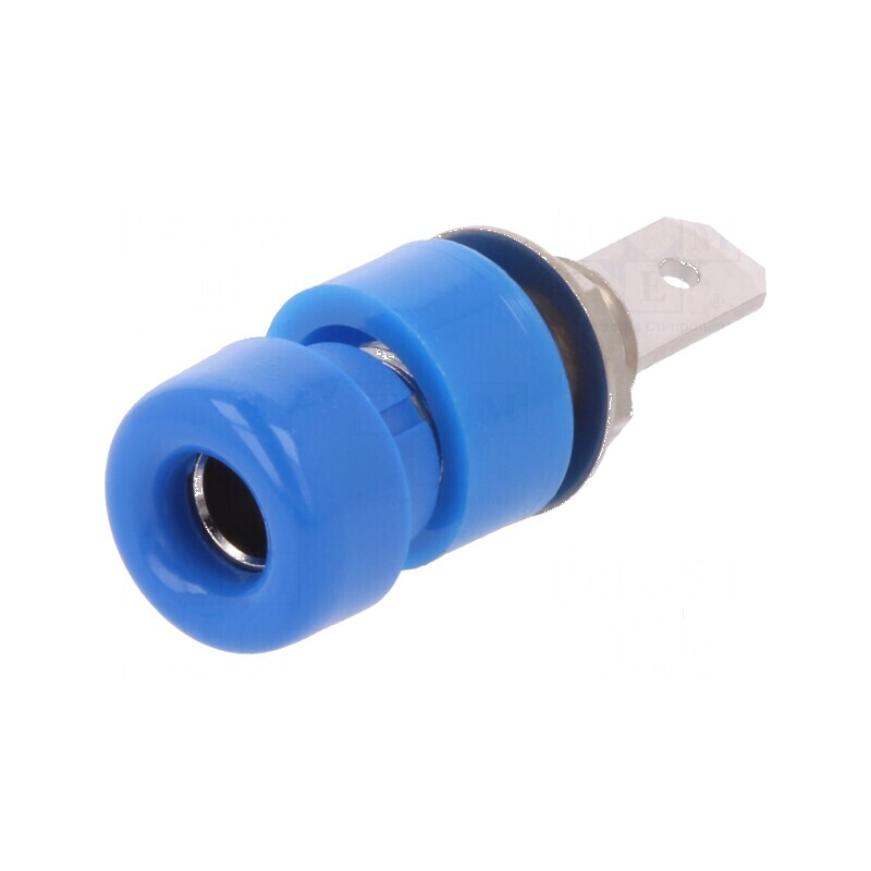 Conector banană 4mm soclu 32A 33VAC 70VDC albastru nichelat | Electronic-mag.ro | Componente Electronice