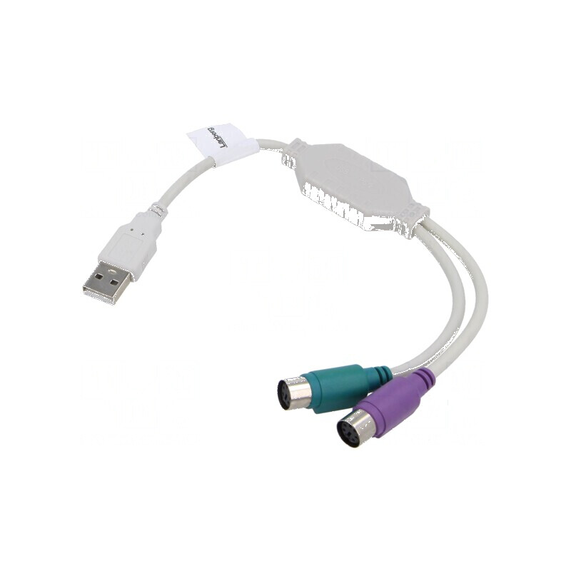 Adaptor USB-PS2 cu 2 socluri PS/2 și mufă USB A nichelată albă | Electronic-mag.ro | Componente Electronice