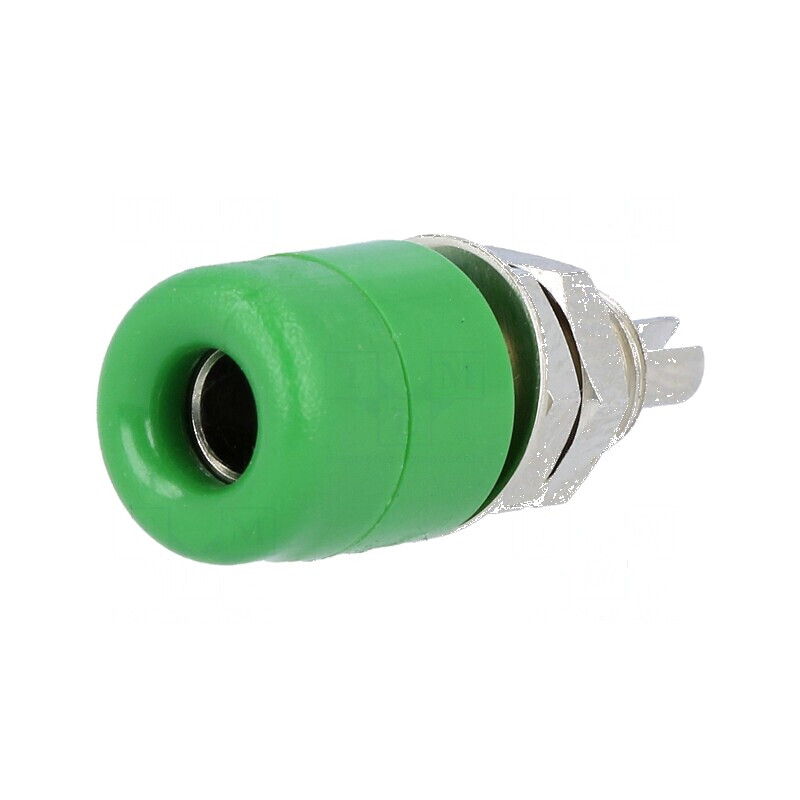 Conector banană 4mm soclu 32A 60VDC verde nichelat 23mm | Electronic-mag.ro | Componente Electronice