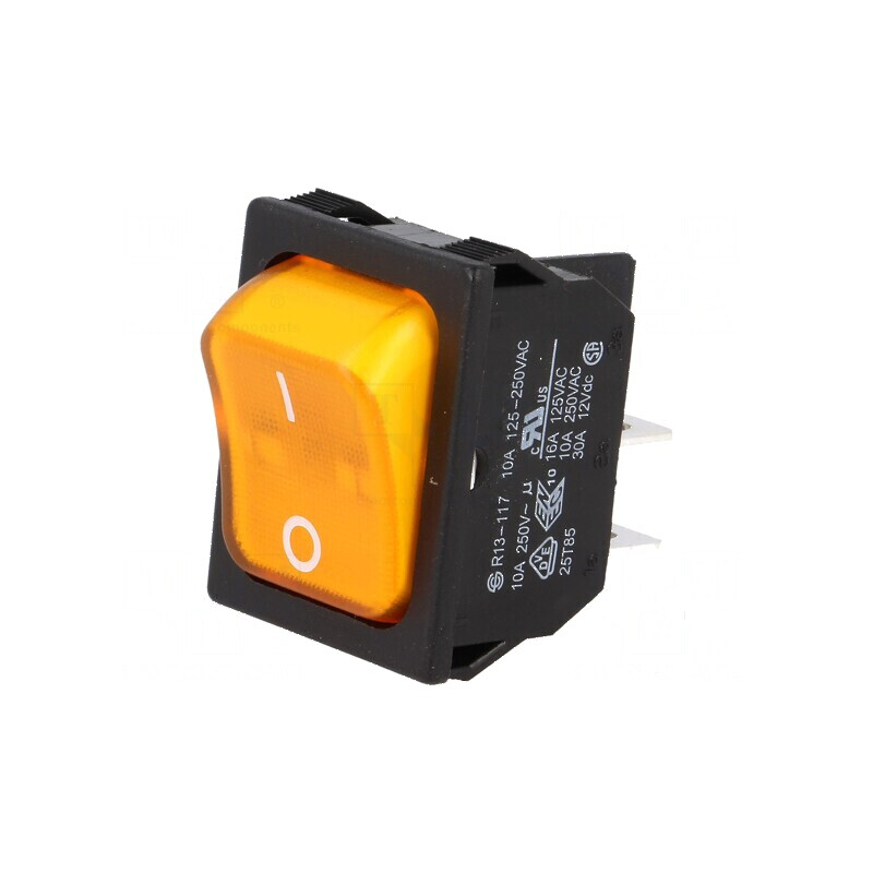Rocker DPST 2 ON-OFF 10A/250VAC Galbenă cu Neon | Electronic-mag.ro | Componente Electronice