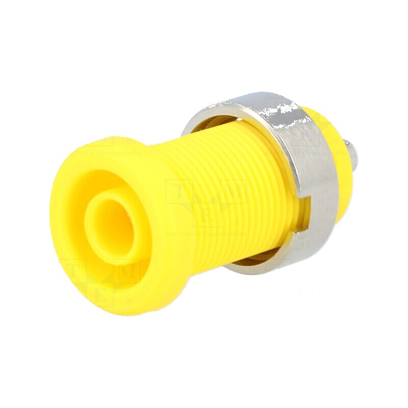 Conector banană 4mm soclu 25A 1kV galben nichelat | Electronic-mag.ro | Componente Electronice