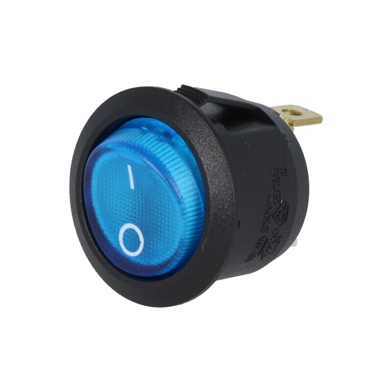 Rocker SPST 2 ON-OFF 10A/250VAC Albastru cu Neon | Electronic-mag.ro | Componente Electronice