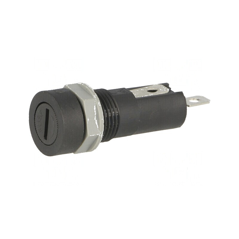 Clemă siguranţe cilindrice 5x20mm 10A neagră 250VAC pe panou | Electronic-mag.ro | Componente Electronice