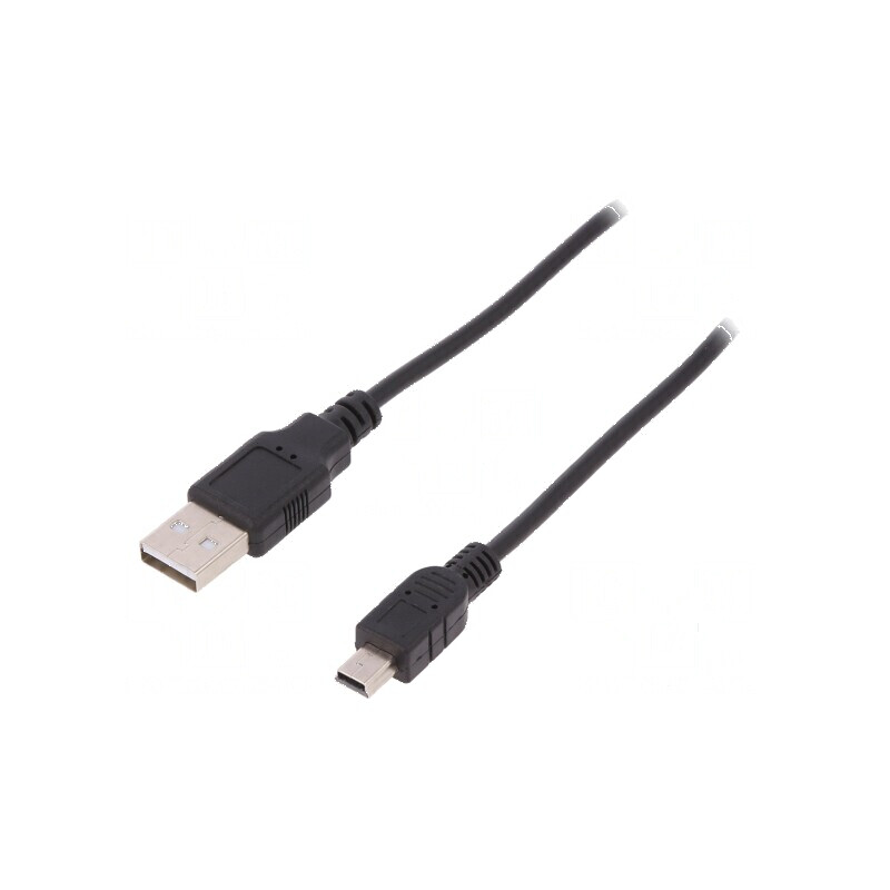 Cablu USB 2.0 A la B mini nichelat 1,8m negru | Electronic-mag.ro | Componente Electronice