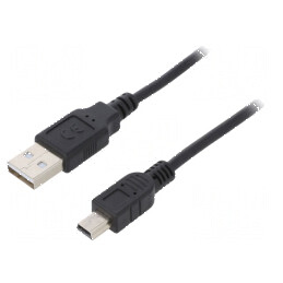 Cablu USB 2.0 A la B mini, 1m, negru | Electronic-mag.ro | Componente Electronice
