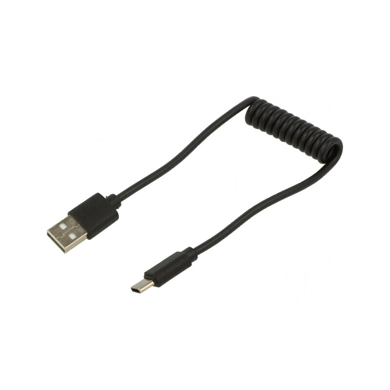 Cablu spiralat USB 2.0 A la C, 0,6m, aurit | Electronic-mag.ro | Componente Electronice