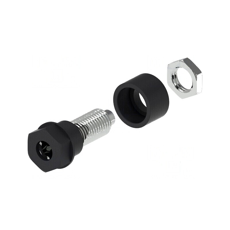 Conector banană 4mm soclu 36A 30VAC 60VDC Ø6mm negru | Electronic-mag.ro | Componente Electronice