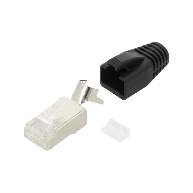 Conector RJ45 Cat 6 ecranat cu manșon pe cablu, mufă PIN 8 | Electronic-mag.ro | Componente Electronice