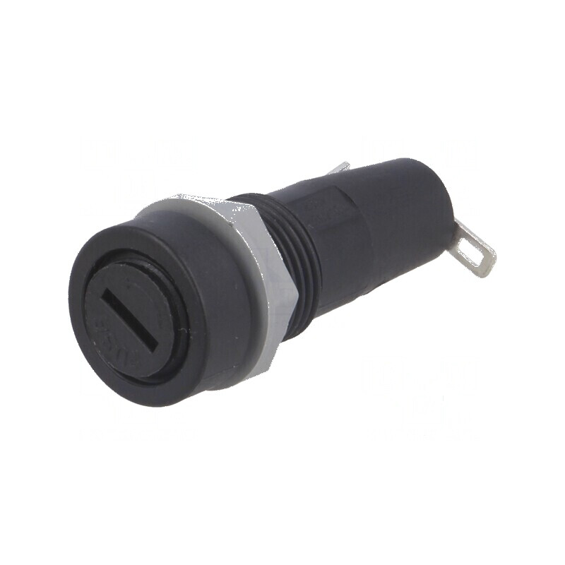 Clemă siguranţe cilindrice 5x20mm 10A neagră pe panou 250VAC | Electronic-mag.ro | Componente Electronice