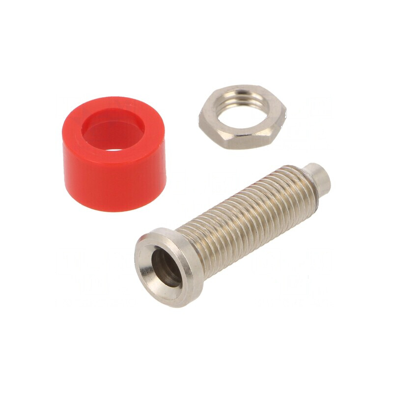 Conector banană 4mm soclu 36A 30VAC 60VDC roşu Ø6mm | Electronic-mag.ro | Componente Electronice