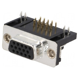 Conector D-Sub HD 15 pini soclu mamă unghi 90° THT UNC 4-40 | Electronic-mag.ro | Componente Electronice