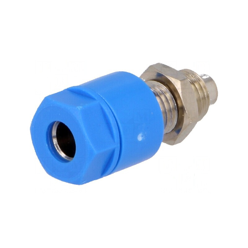 Conector banană 4mm soclu 36A 30VAC 60VDC Ø6mm albastru | Electronic-mag.ro | Componente Electronice