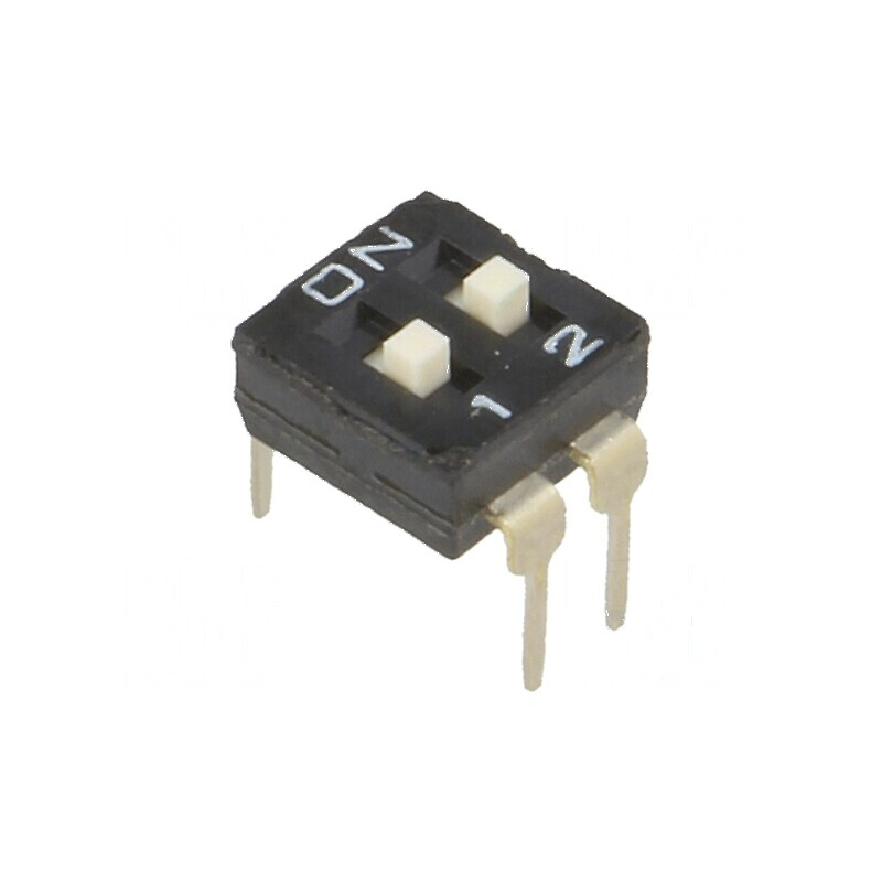 Comutator DIP-SWITCH 2 Secţiuni ON-OFF 0,1A/24VDC THT | Electronic-mag.ro | Componente Electronice