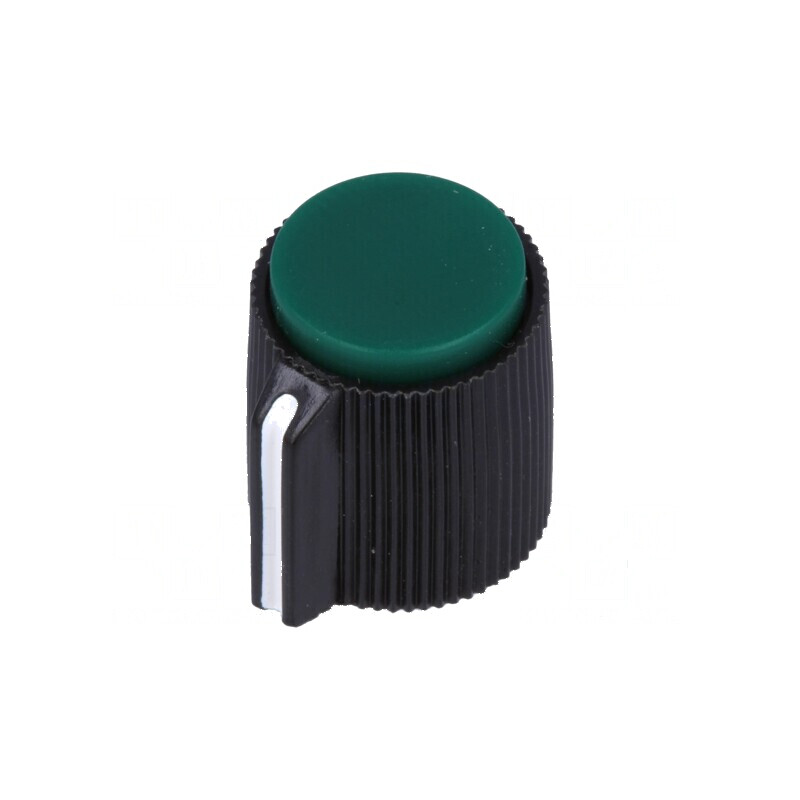 Buton rotativ cu indicator plastic Ø6,35mm, dimensiuni Ø13x15mm, culoare verde | Electronic-mag.ro | Componente Electronice