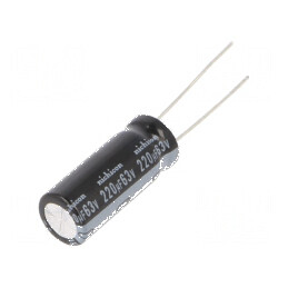 Condensator Electrolitic Low ESR THT 220uF 63VDC, Ø10x25mm, Componentă Electronică de Înaltă Performanță | Electronic-mag.ro | C