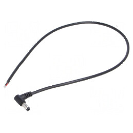 Cablu DC 2x0,5mm² cu mufă în unghi 5,5/2,1mm, negru, 0,5m, rezistență temperatură -20÷80°C | Electronic-mag.ro | Componente Elec