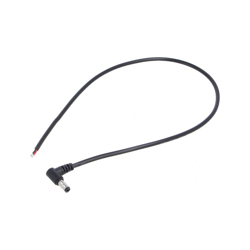 Cablu DC 2x0,5mm² cu mufă în unghi 5,5/2,1mm, negru, 0,5m, rezistență temperatură -20÷80°C | Electronic-mag.ro | Componente Elec