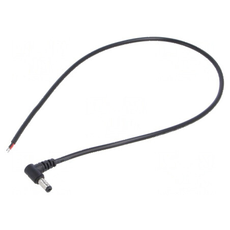 Cablu DC 2x0,5mm² cu mufă în unghi 5,5/2,1mm, negru, 0,5m, rezistență temperatură -20÷80°C | Electronic-mag.ro | Componente Elec