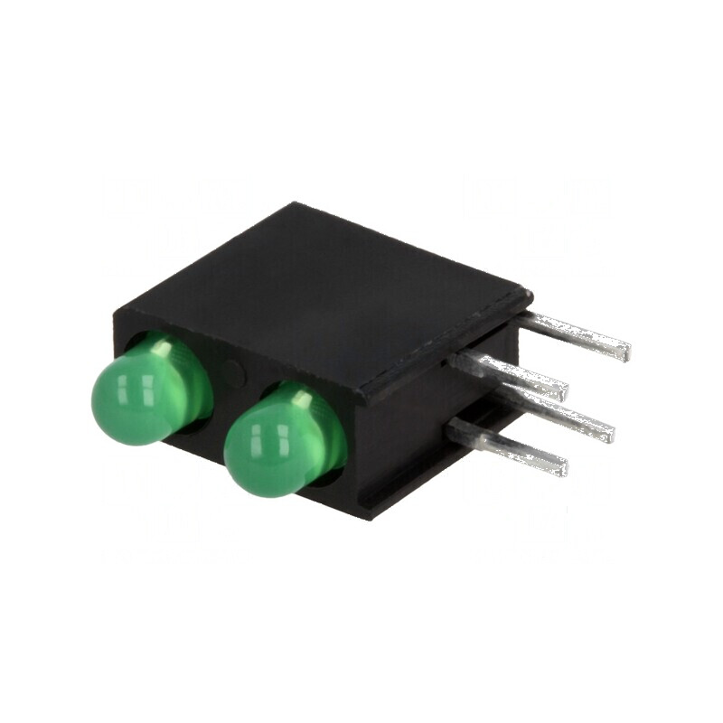 LED 3mm Verde în Carcasă - 2 Diode, 20mA, Unghi 40°, Tensiune 2,2÷2,5V | Electronic-mag.ro | Componente Electronice