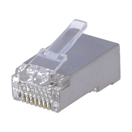 Conector RJ45 ecranat cu 8 pini, contacte din bronz-fosfor aurit | Electronic-mag.ro | Componente Electronice