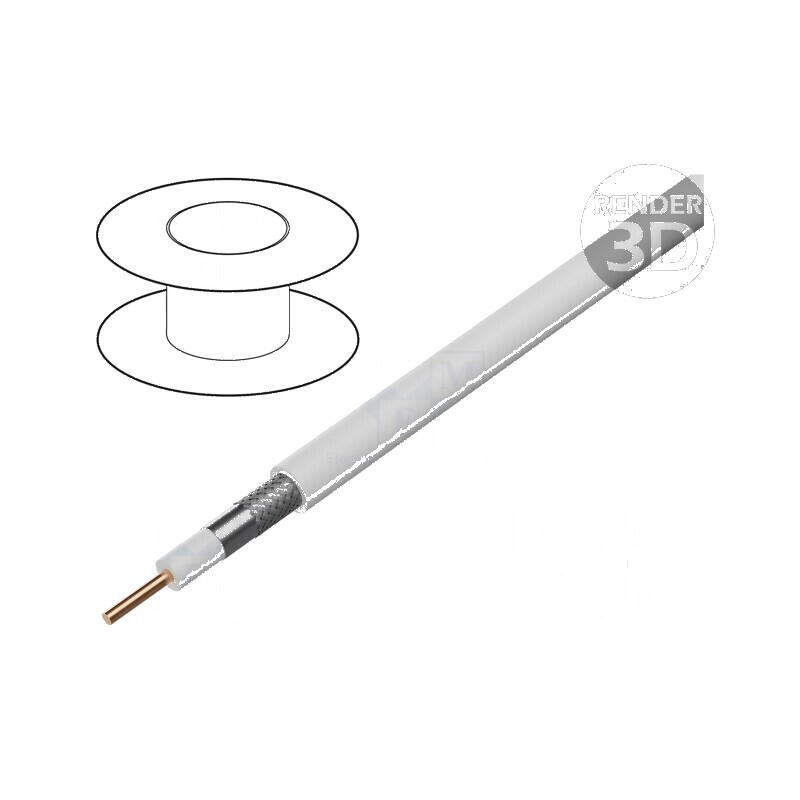 Cablu Coaxial RG6 cu Sârmă din Cupru și PVC Alb, 100m, Diametru 7mm | Electronic-mag.ro | Componente Electronice