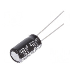 Condensator electrolitic THT 220uF 35VDC Ø8x15mm ±20% 10000h - Componentă electronică pentru aplicații industriale | Electronic-