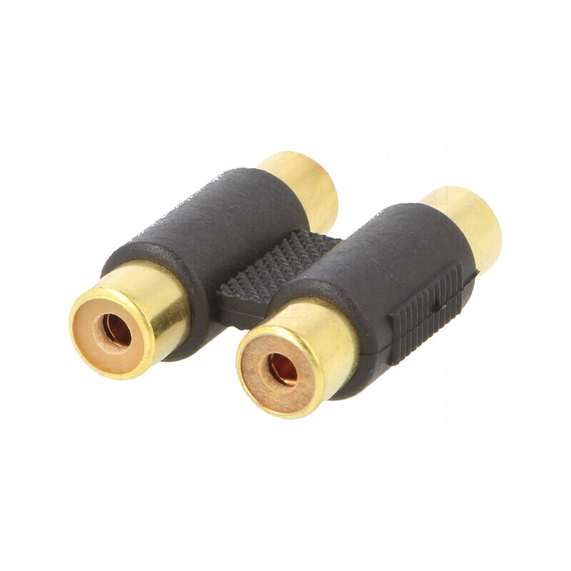 Adaptor RCA soclu x2, placare aurită, negru, pentru conexiuni audio de calitate superioară | Electronic-mag.ro | Componente Elec