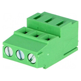 Regletă de Conexiuni pentru PCB în Unghi de 90° - Piste de 5mm, Capacitate 2,5mm², 3 Conexiuni | Electronic-mag.ro | Componente 