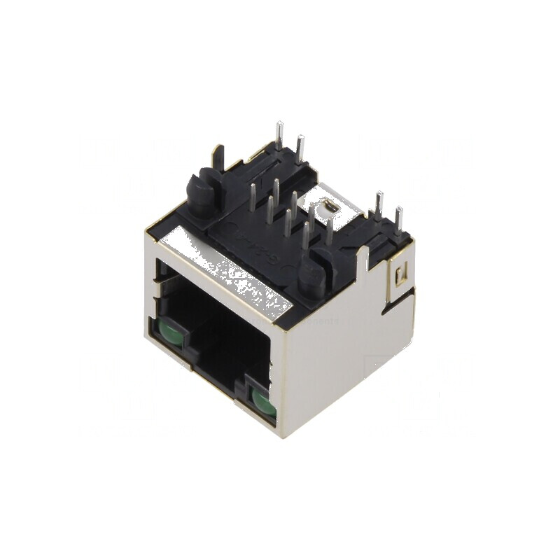 Conector RJ45 soclu ecranat PIN 8 cu diodă LED, culoare verde | Electronic-mag.ro | Componente Electronice