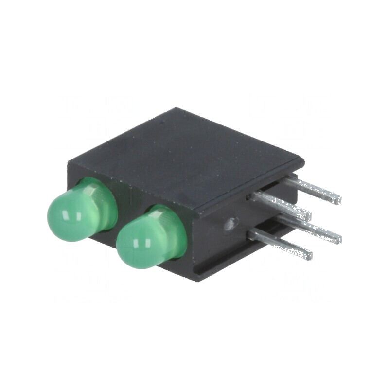 LED 3mm Verde în Carcasă - 2 Diode, 20mA, Unghi de 60°, Tensiune 2,2÷2,5V | Electronic-mag.ro | Componente Electronice