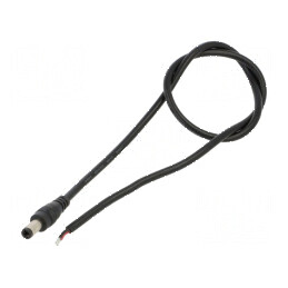 Cablu DC 2x0,5mm² cu mufă dreptunghiulară 5,5/2,5, 0,5m, temperatura de operare -20÷80°C, negru | Electronic-mag.ro | Componente