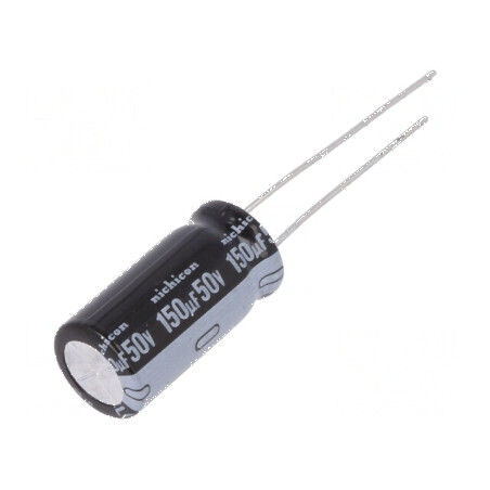 Condensator Electrolitic THT 150uF 50VDC Ø10x20mm cu Raster de 5mm - Componentă Electronică de Calitate | Electronic-mag.ro | Co