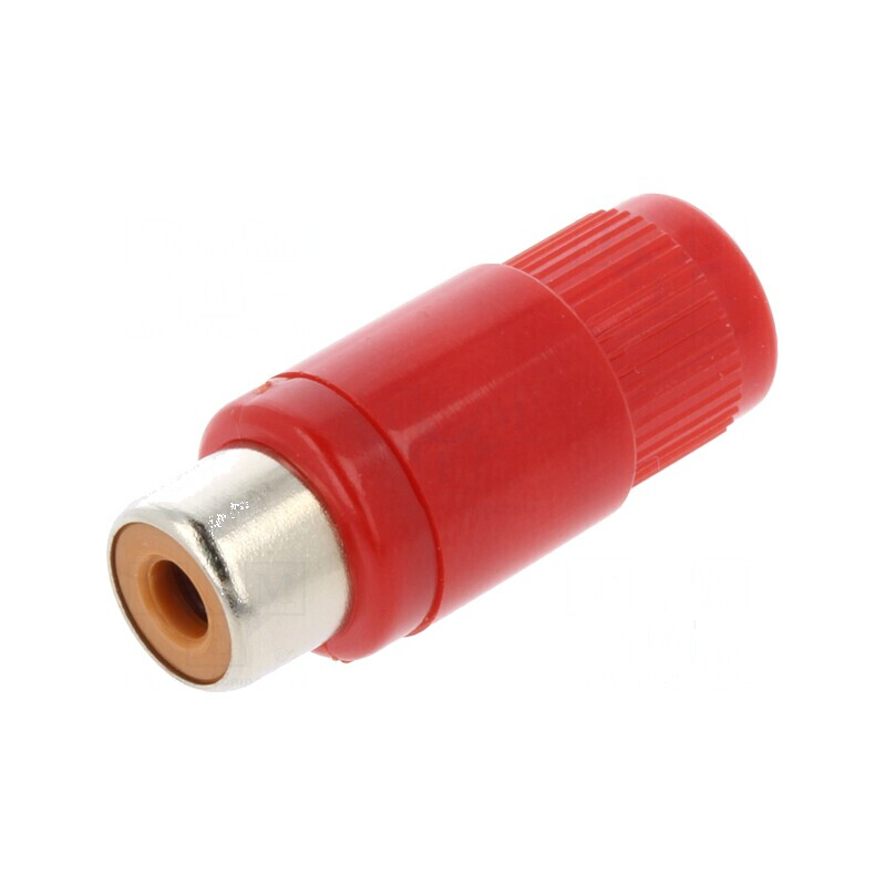 Conector RCA Mufă Mamă Drept pentru Lipire, Roșu, Nichelat, pe Cablu | Electronic-mag.ro | Componente Electronice