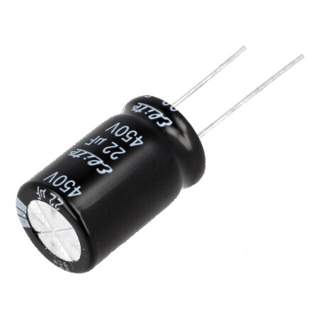Condensator Electrolitic THT 22µF 450VDC Ø16x25mm ±20% 2000h - Componentă Electronică de Înaltă Calitate | Electronic-mag.ro | C