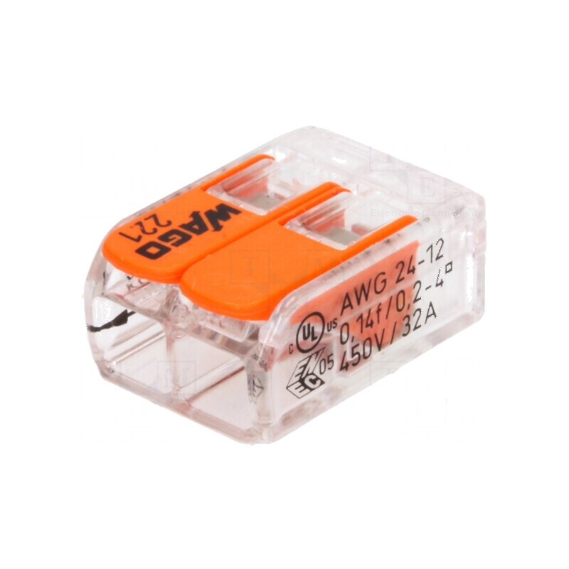 Bornă cu arc 221 cu eliberare rapidă, 0,2÷4mm², 450V, 32A | Electronic-mag.ro | Componente Electronice Bornă cu arc 221 cu eliberare rapidă, 0,2÷4mm², 450V, 32A | Electronic-mag.ro | Componente Electronice