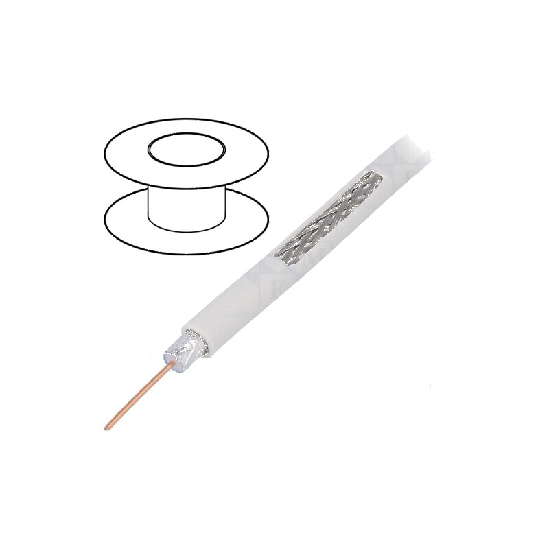 Cablu Coaxial RG6 100m cu Sârmă CCS și Îmbrăcăminte PVC Alb, Diametru 6,91mm | Electronic-mag.ro | Componente Electronice