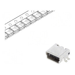 Conector USB B Mini Soclu UX pentru PCB SMT cu 5 PIN-uri Orizontale - Componentă Electronică | Electronic-mag.ro | Componente El