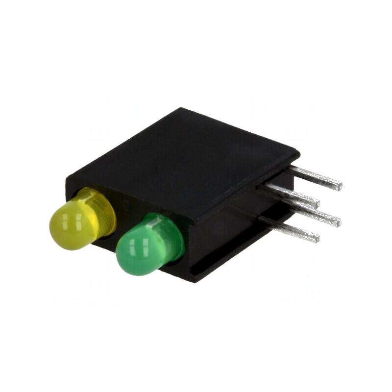 LED 3mm în carcasă cu 2 diode galben/verde, 2mA, unghi de deschidere 40° | Electronic-mag.ro | Componente Electronice