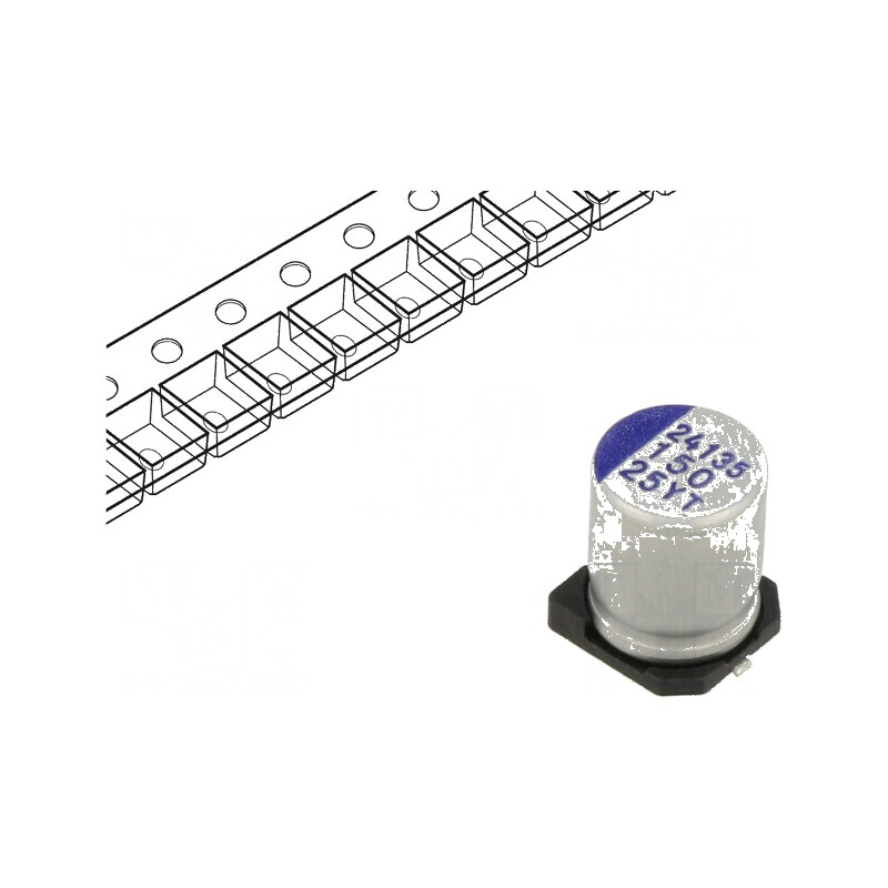 Condensator Hibrid SMD 150uF 25VDC Ø8x10mm, Temperaturi -55° până la 150°C, Toleranță ±20% | Electronic-mag.ro | Componente Elec