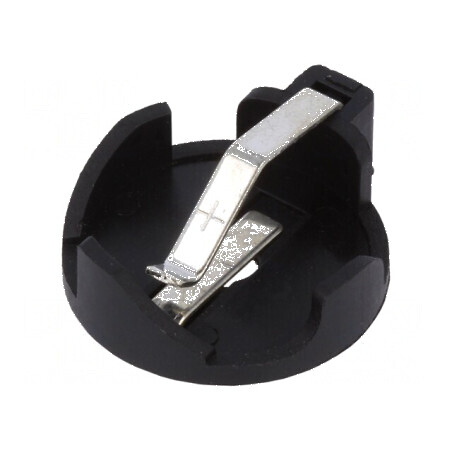 Soclu baterie CR2032/ DL2032 orizontal THT, înălțime 8,8mm, culoare neagră, compatibil pentru montaj PCB | Electronic-mag.ro | C