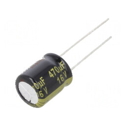 Condensator Electrolitic Low ESR THT 470µF 16VDC Ø10x12,5mm - Performanță Ridicată pentru Aplicații Electronice | Electronic-mag