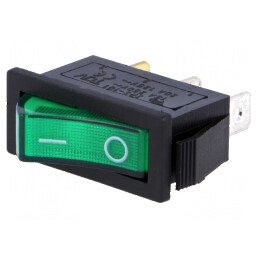 Rocker Switch SPST 2 ON-OFF 15A/250VAC cu Neon Verde - Rezistență 35mΩ | Electronic-mag.ro | Componente Electronice