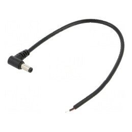 Cablu DC 2x0,5mm² cu mufă în unghi 5,5/2,1 - 0,25m, temperatura de operare 20÷80°C, negru | Electronic-mag.ro | Componente Elect