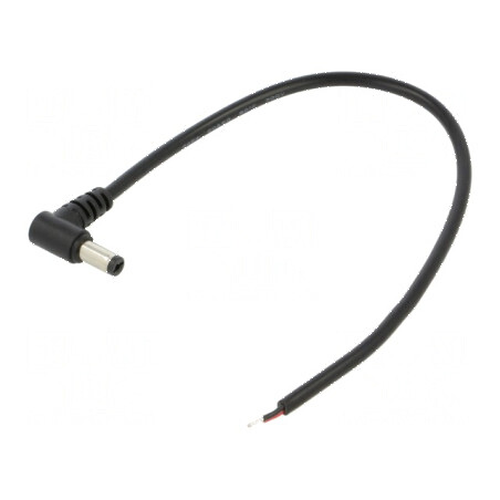 Cablu DC 2x0,5mm² cu mufă în unghi 5,5/2,1 - 0,25m, temperatura de operare 20÷80°C, negru | Electronic-mag.ro | Componente Elect